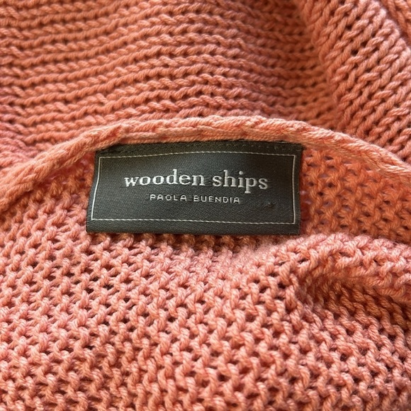 WOODEN SHIPS Scoopneck Peach Open Knit Button Side Sweater Long Sleeve Sz M/L - Picture 7 of 10